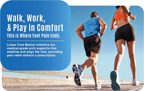 Linear Foot Motion Prescription-Grade Orthotic Insoles by High Arch Support Inserts for Men & Women Plantar Fasciitis