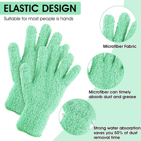 1 Pair Microfiber Dusting Gloves, Reusable Washable Cleaning Mittens for House Cleaning and Small Corners (Green)
