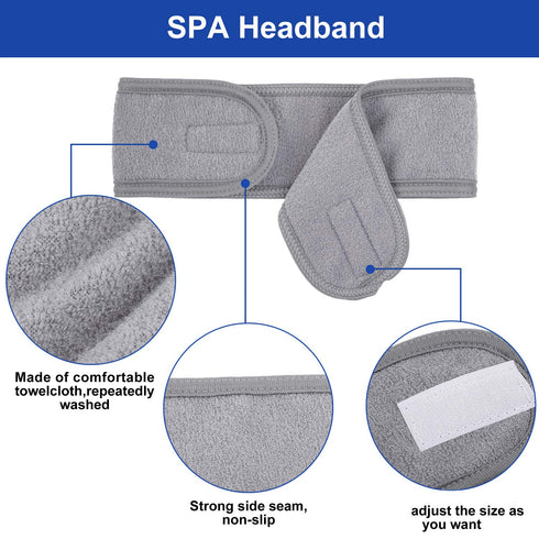 Whaline Spa Facial Headband Wrap, Terry Cloth Headband 4 Counts Stretch Towel for Bath, Makeup and Sport (Gray)