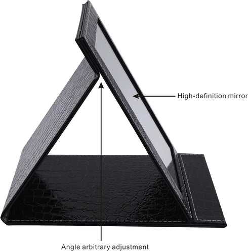 Portable Folding Vanity Mirror for Bedroom, Makeup Mirror with Leather Cushioned Cover for Travel Cosmetic Dresser