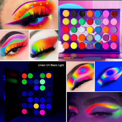 Afflano Neon Eyeshadow Palette, Colorful High Pigmented Rainbow Eyeshadow Matte Shimmer Glitter for Bright Makeup