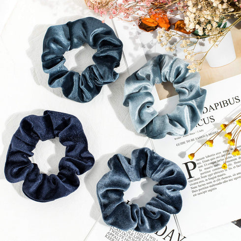 Whaline 12Pcs Velvet Hair Scrunchies, Blue Gray Theme Soft Hair Ties for Women, Girls