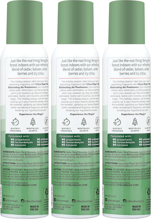 Citrus Magic 3-Ounce Holiday Odor Eliminating Air Freshener Spray, Pack of 3