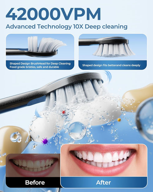 Tgbhcom 4 1 180-Day 6 IPX7 2-Minute Black Electric Toothbrushes, with Brush Heads, Travel Toothbrush Case, for Adults