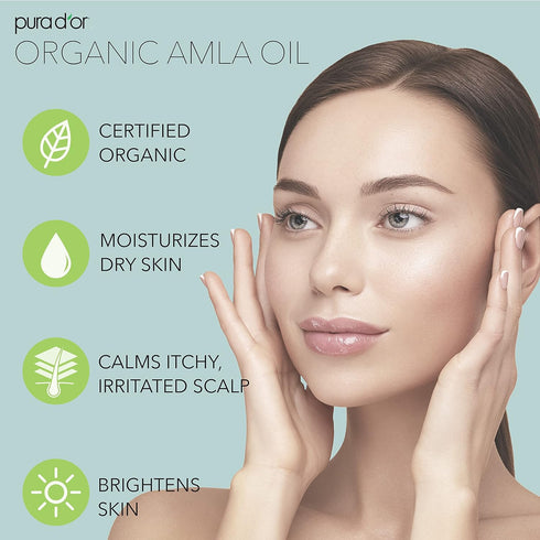 PURA D'OR 4 Oz Organic Amla Oil - 100% Pure USDA Certified Carrier Oil for Hair Growth