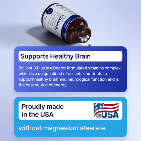 Vitamin B Complex with Vitamin D3, B12, B6, Magnesium Bisglycinate, and Folate, 60 Capsules