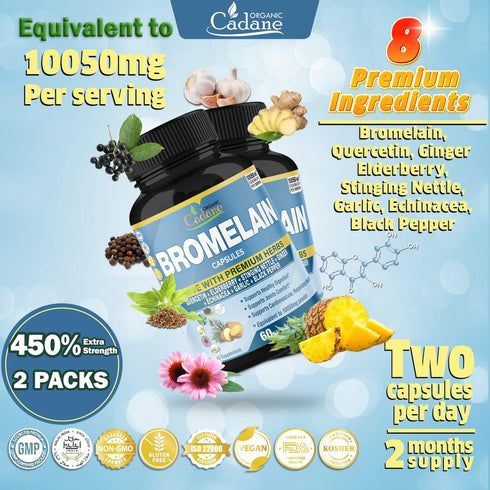 Organic Cadane Bromelain Capsules, 2 Packs of 10050mg, 120caps