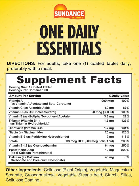 Sundance Daily Multivitamin for Men and Women | 60 Tablets | High Potency Formula | Non-GMO, Gluten Free Supplement