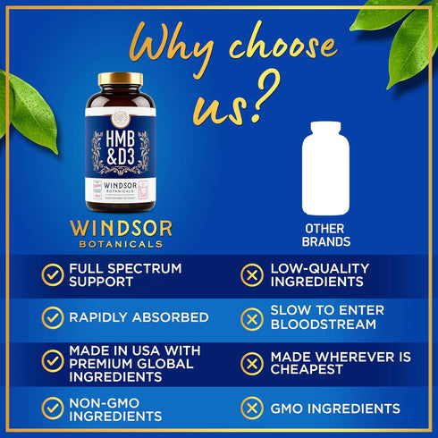 HMB and Vitamin D3 Supplement - Muscle Growth, Strength, Performance Support - 180 Days, 360 HMB Capsules