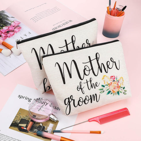 Weewooday 2 Pack Mother of the Groom and Bride Gifts Makeup Bags Floral Canvas Cosmetic Travel Toiletry Bag