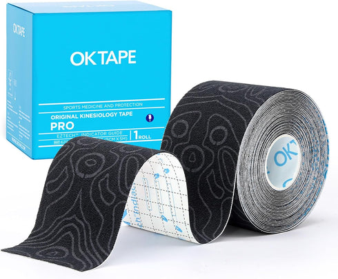 OK TAPE PRO Kinesiology Tape, 2inch x 16ft Long Roll, Elastic Athletic Therapeutic Tape, Black