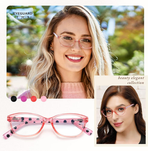 EYEGUARD Polka Dots Fashion Ladies Reading Glasses - 4 Pairs Spring Hinge Readers for Women