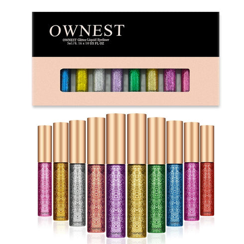 Ownest 10 Colors Liquid Glitter Eyeliner, Waterproof Shimmer Sparkling Eyeshadow, Long Lasting Metallic Glitter - 10pcs