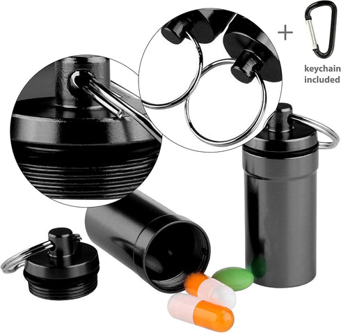 Deke Home Aluminium Keychain Medication Pill Box, Waterproof Portable Mini Travel Pill Organizer, Weekly Reminder