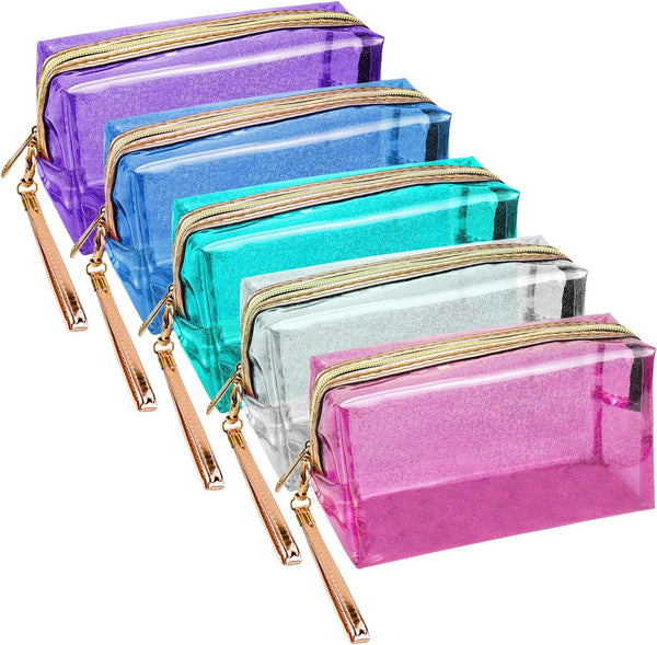 Meetory 5 Pack Waterproof Cosmetic Bag, Portable Translucent Zippered Travel Toiletry Pouch for Organizing