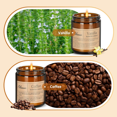 obisesio 2 Pack Set(Coffee Candles for Home Scented, Scented Candles for Stress Relief & Self-Care, Aromatherapy Candle