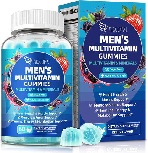 Migcopat Multivitamin for Men, Mens Multivitamins Gummies w/Omega-3, Probiotics, Inositol, Folate, Biotin,