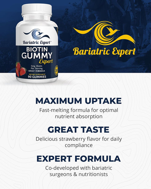 Bariatric Expert Biotin Vitamin, Fast-Melting Dietary Supplement for Adults Post Bariatric Surgery, 90 Count