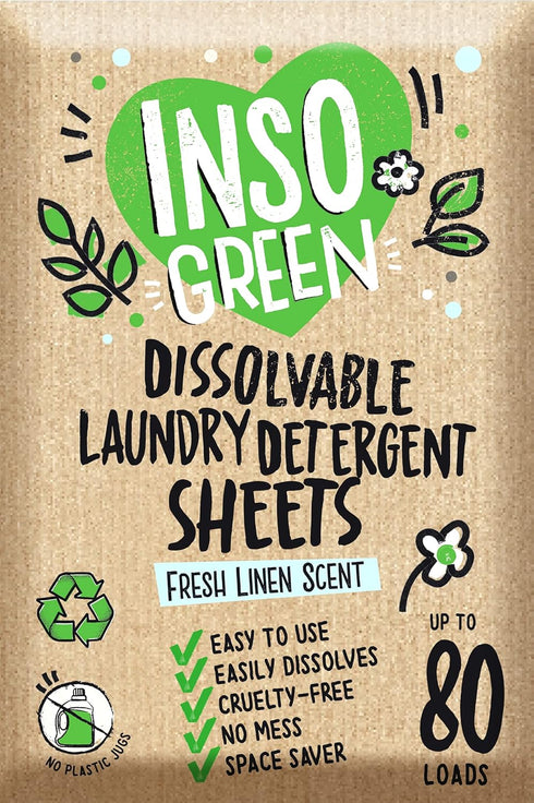 Eco Laundry Detergent Sheets - 80 Loads, 40 No Plastic Jug Washer Sheets, Space-Saving Travel Detergent