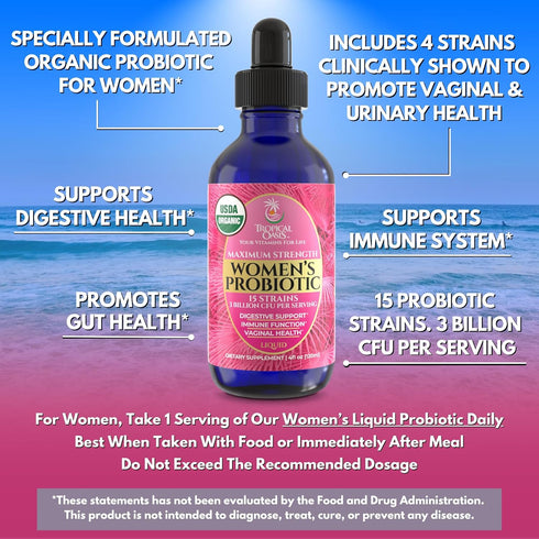 Immune 15 98% 40 USDA Organic Liquid Probiotic for Women | PH Balance, UT, & Feminine Health | Digestive Support, & Gut