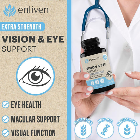 enliven Lutein and Zeaxanthin Supplement, Extra Strength Vitamins for Vision & Eye Health (60 Capsules)