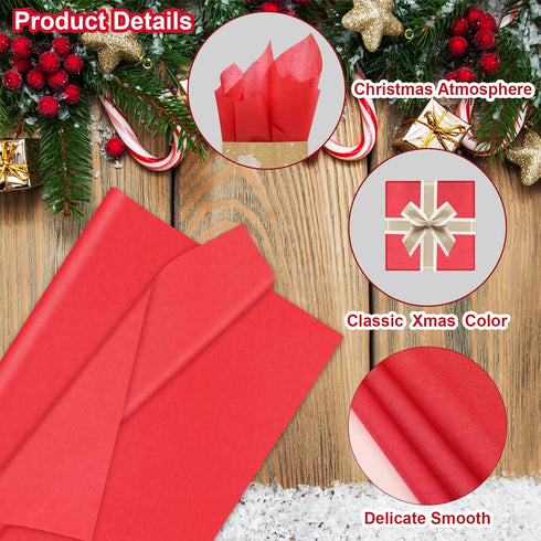 AORZIT 140 Sheets Red Tissue Paper Bulk - 20" x 14" for Gift Wrapping, Storage & DIY Crafts