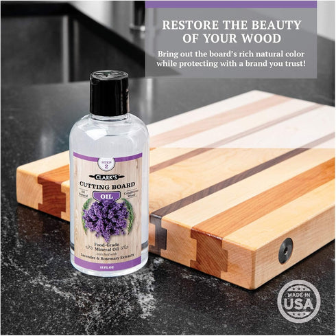 CLARK'S Cutting Board Oil - Food Grade Mineral Oil with Lavender & Rosemary Extracts - 12oz