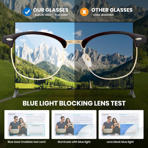 Cyxus Blue Light Glasses for Men Women, Browline Frame Computer Glasses, UV Protection, Reduce Eye Strain (8356T01 Gold