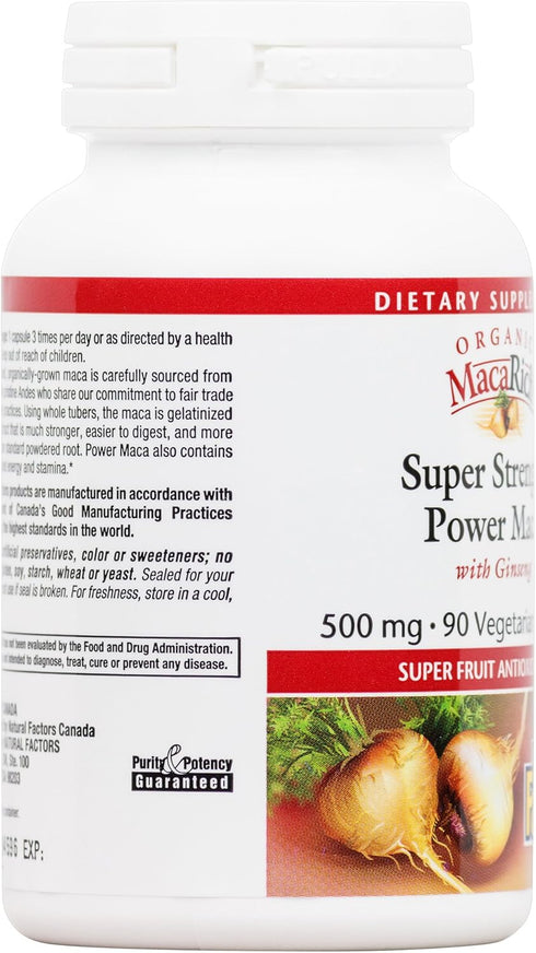 MacaRich by Natural Factors, Super Strength Power Maca, Antioxidant Supplement with Ginseng, 90 Capsules