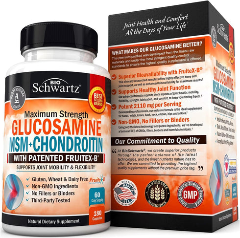 Glucosamine Chondroitin MSM Triple Strength Joint Support Supplement with Collagen Peptides, Turmeric, Ginger