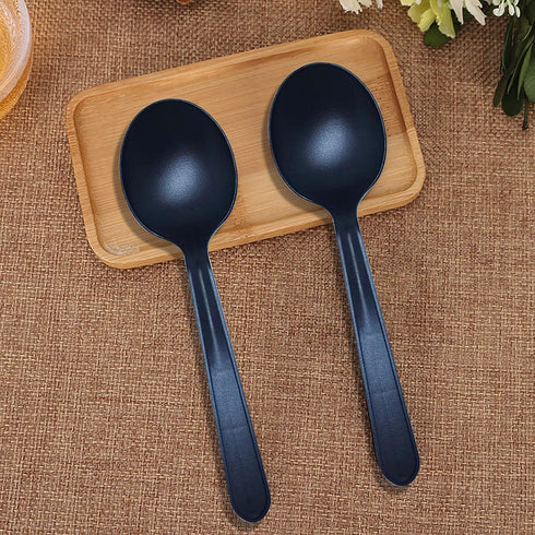 100 Pcs Heavy Duty Recyclable Spoon, Individually Wrapped Catering Dessert Utensils (Black)