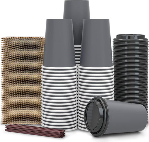 SPRINGPACK 100 Pack - 12 oz Disposable Coffee Cups To Go with Lids