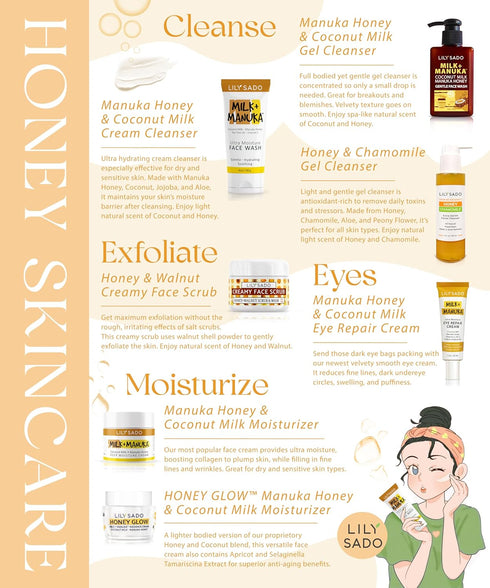 LILY SADO HONEY GLOW Radiance Cream Face Moisturizer, Natural Daily Lotion with Manuka Honey, Coconut, Apricot - 2 oz