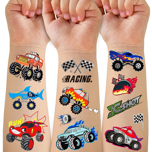 75 PCS Truck Temporary Tattoos for Kids, Groovy Metallic Styles for Truck Wheels Birthday Party Supplies (Ages 5-8)