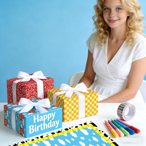 Set 12 Cowboy-Themed Gift Wrap Paper for Birthday Parties - Sheets