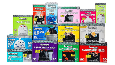 Ultrasac Lawn, Leaf, Yard Cleanup Bags, 39 Gallon, 1.5 Mil, 100 Count with Ties, 33"x43", Black