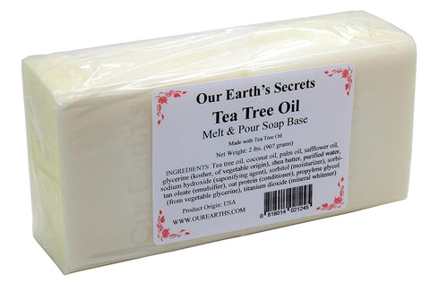 Our Earth's Secrets - 2 Lbs Melt and Pour Soap Base with Tea Tree Oil