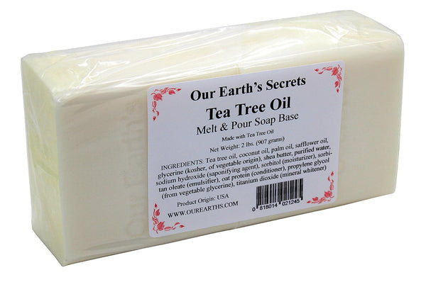 Our Earth's Secrets - 2 Lbs Melt and Pour Soap Base with Tea Tree Oil