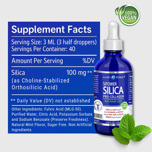 SiPower Silica Vegan Collagen Supplement Drops, Natural Collagen Booster for Joints, Skin, Hair, 4oz