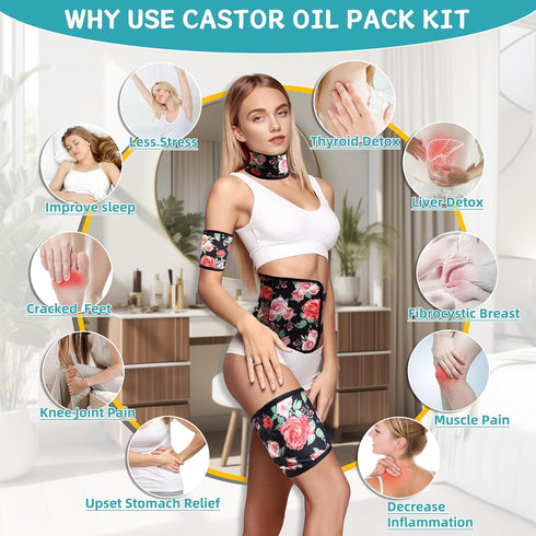 Pack 9 Packs Castor Oil Wrap Organic Cotton for Stomach Neck Belly Chest Knee Feet, Pcs Adjustable Elastic Straps