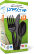 Preserve Recycled Plastic Cutlery Made in USA, 24 Count (8 Forks, 8 Knives, 8 Spoons), Black by Preserve