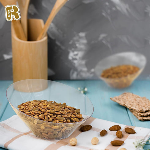 R-kay 6 Pack Angled Plastic Serving Bowls, Clear 20 Oz Disposable Bowls for Weddings, Catering, Birthday Parties