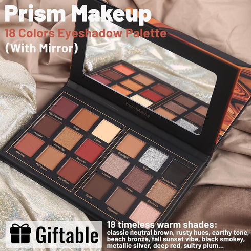 Prism Makeup Matte Eyeshadow Palette Pro, 18 Colors Pigmented Shimmer Glitter, Long Lasting Waterproof (01# Seductress)