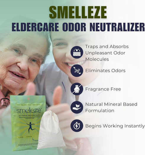 SMELLEZE Reusable Elderly Odor Eliminator Pouch, Nursing Home Deodorizer, 150 Sq. Ft. Coverage