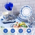 175 Pcs Blue White Floral Disposable Tableware Set for 25 Guests - Paper Plates, Napkins, Cups, Cutlery for Parties