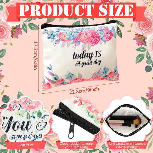16 Pcs Inspirational Quotes Canvas Cosmetic Bag Bulk, Zipper Makeup Bags, Travel Toiletry Pouch Gift for Women Girls