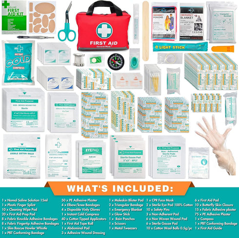 General Medi First Aid Kit - 309 Pieces - Reflective Bag Design with Eyewash, Bandages, Emergency Blanket