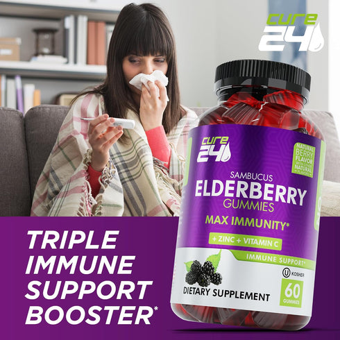 Sambucus Elderberry Gummies for Adults & Kids, Black Elderberry Vitamin C and Zinc, 60 Chews