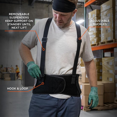 Ergodyne ProFlex 1650 Back Support Belt, 7.5" Elastic, Adjustable, Removable Straps, 4XL, Black