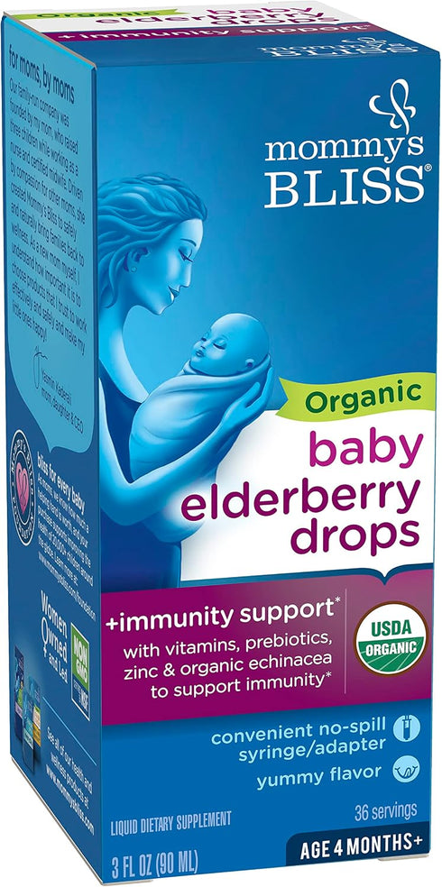 Mommy's Immune 4 3 Oz (36 Bliss Organic Baby Elderberry Drops, Support with Vitamins, Prebiotics, Zinc & Organic